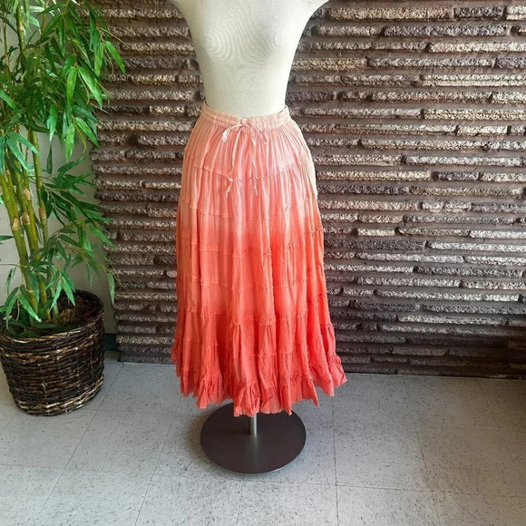 Jackpot Orange Ombre Dyed Tiered Boho Festival Maxi Skirt - Picture 1 of 9